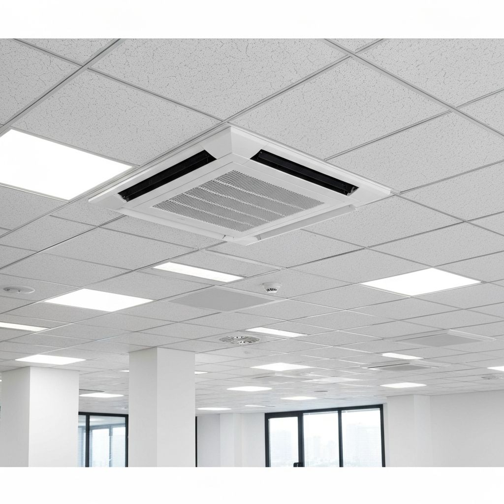 Sistema de ar condicionado cassete em escritório comercial